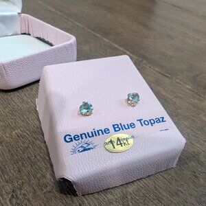 Brand New 14K Yellow Gold Heart Topaz Earrings